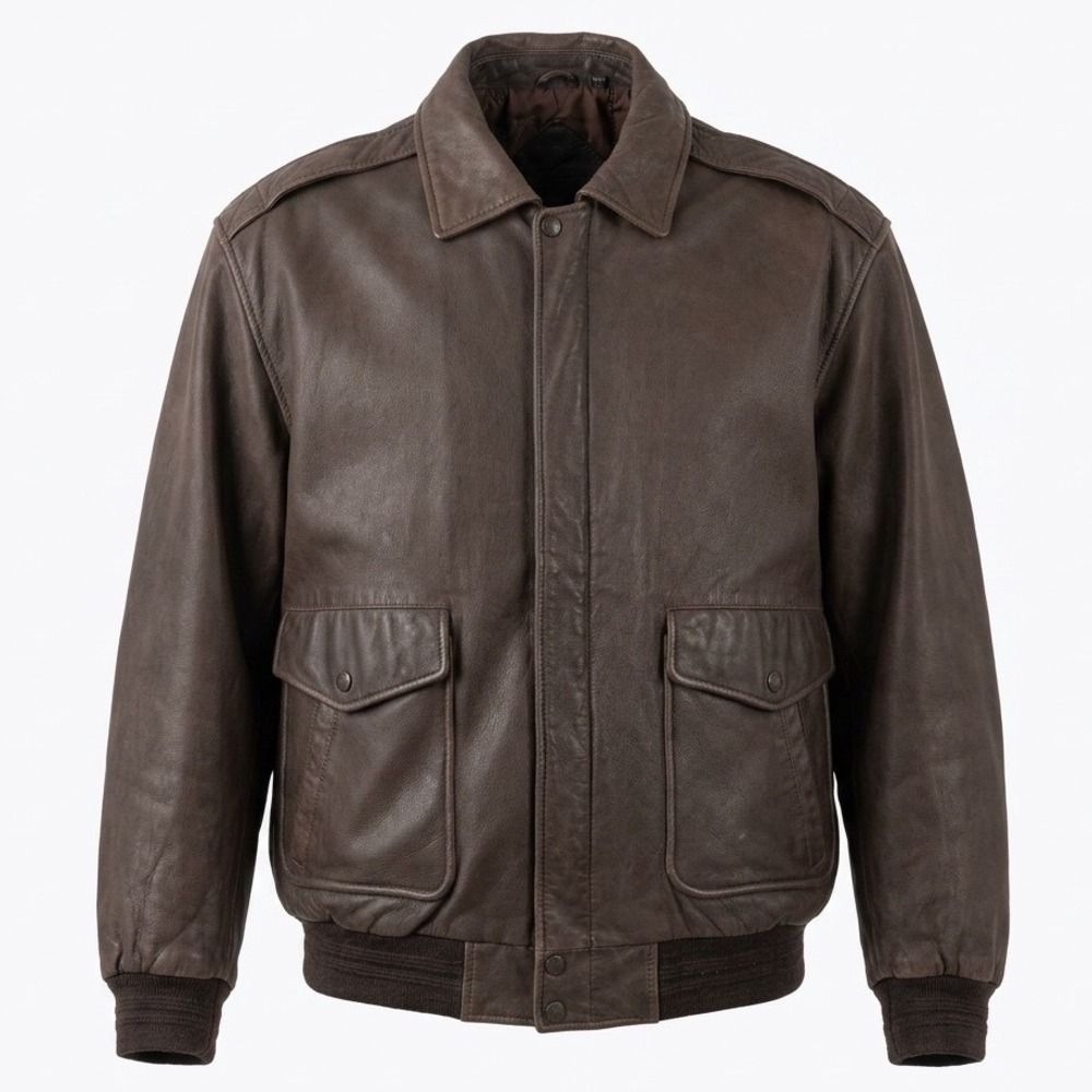 Vtg 90s Roundtree & Yorke Brown Leather Bomber Jacket Map Lined Aviator XL